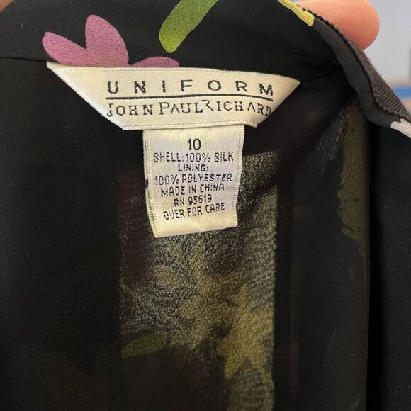 Vintage 90s Y2K A-Line Mini Skirt 100% Silk Black Spring Floral A-line 10 - Picture 4 of 8